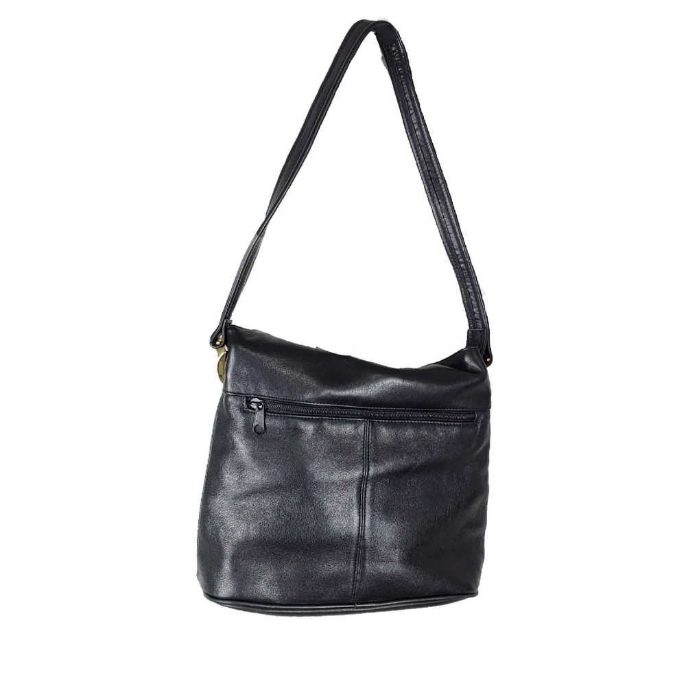 Tignanello Soft Black Leather Fold Over Shldr Bag - Picture 7 of 7